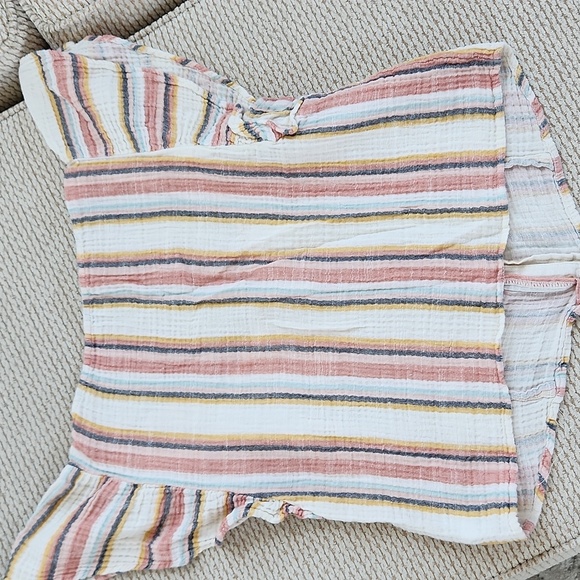 Striped Button-Down Top with Ruffled Sleeves, American Eagle, Medium - Picture 3 of 3